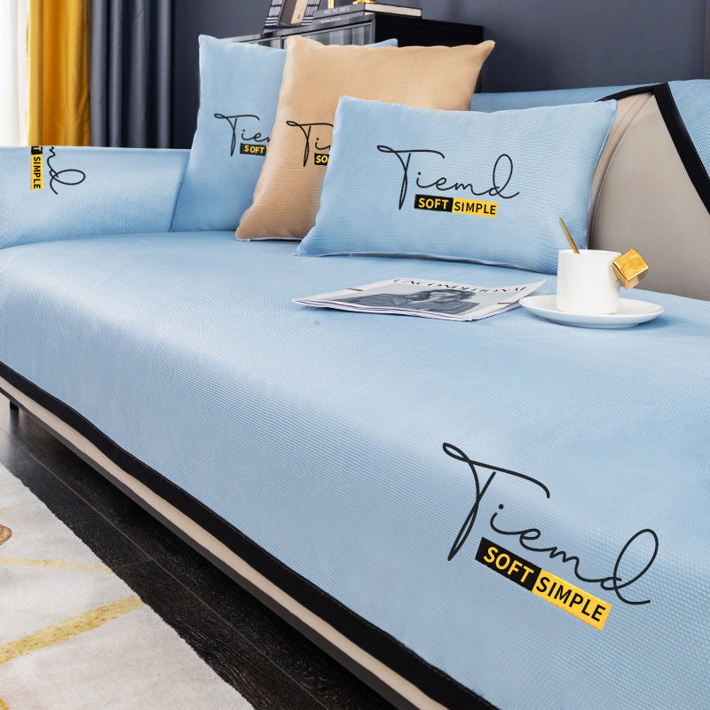 Ice Silk Sofa Cushion Summer Style Cover Cloth Non-slip House DealSniper.net Blue 110x110cm