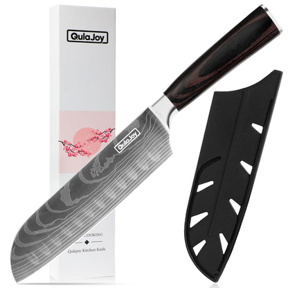 Qulajoy Santoku Knife, High Carbon Stainless Steel Chef Knife Japanese Kitchen Knives With Ergonomic Pakkawood Handle, Chopping Knife For Home Kitchen Cooking Kitchen DealSniper.net Santoku Knife