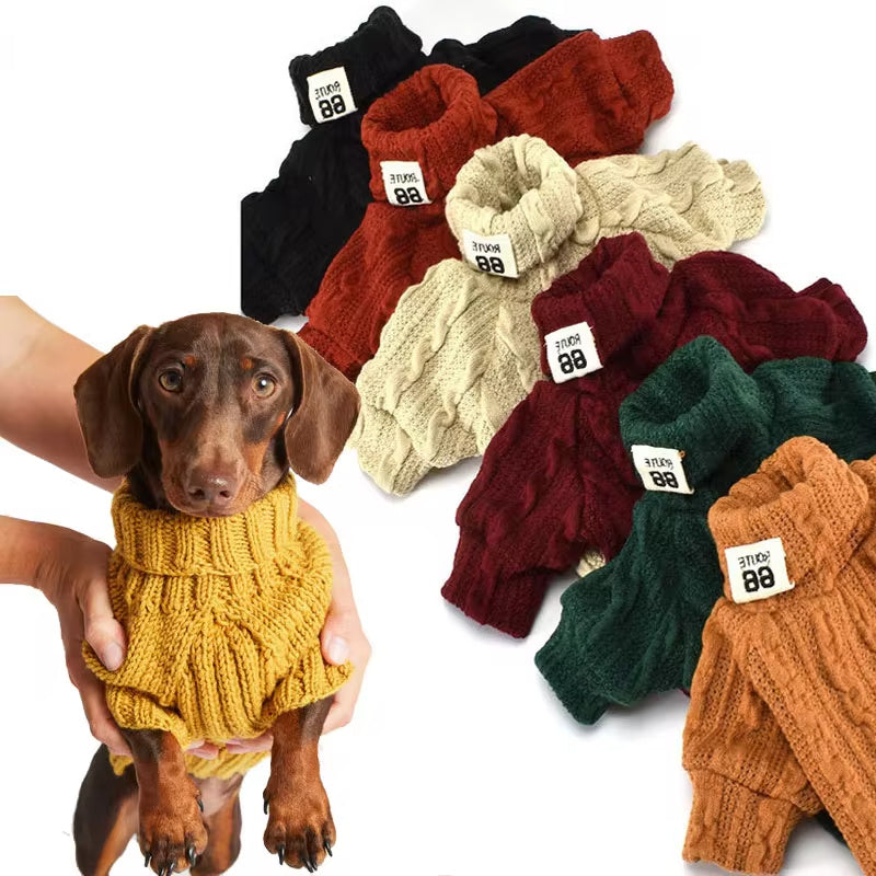 Dog Sweater Turtleneck Solid Color Dogs Clothes Warm Cotton Pets dealsniper-net