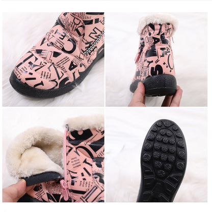 Letter Print Boots Winter Warm Plush Snow Boot Women Shoes