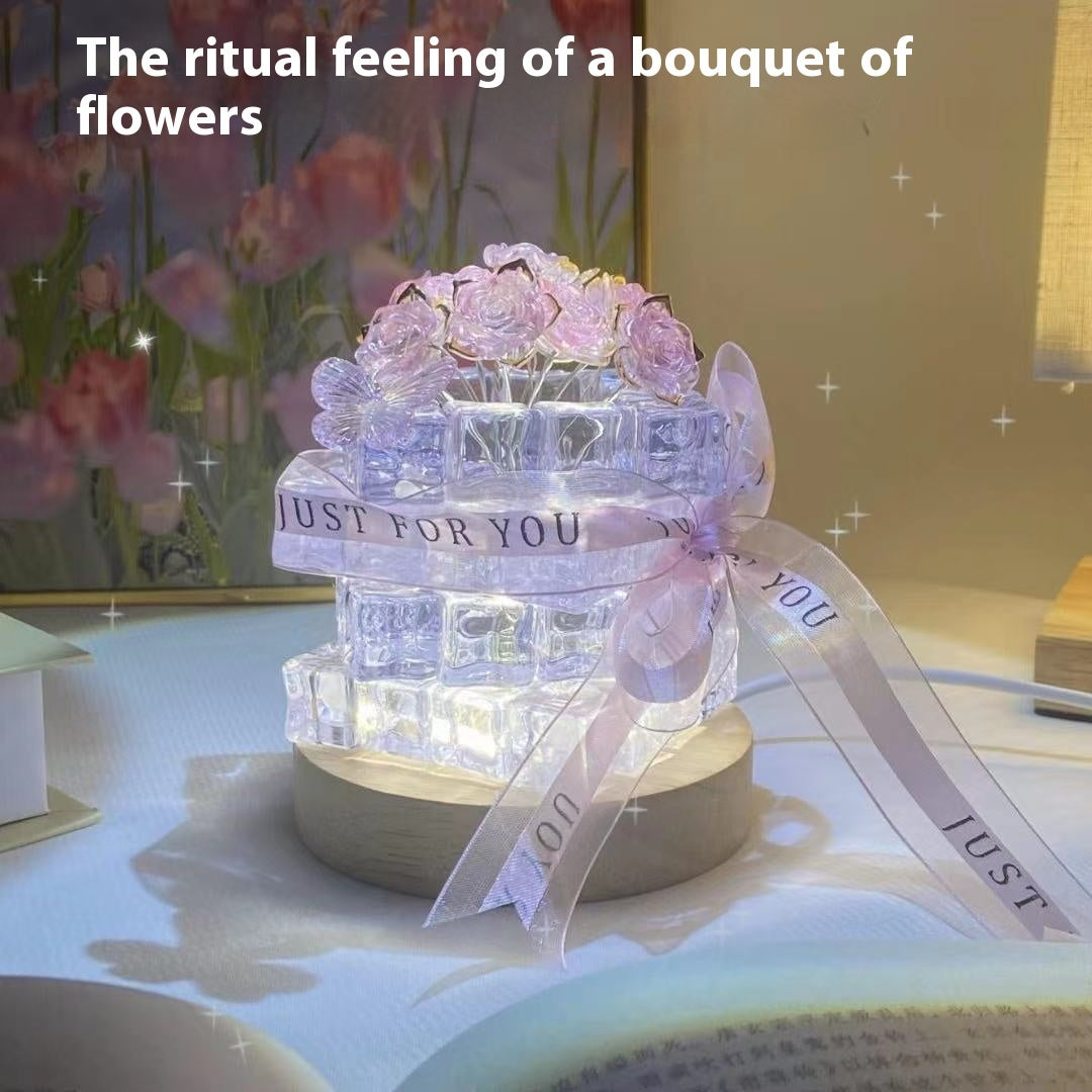 Handmade DIY Ice Cube Rose Small Night Lamp Ambience Light