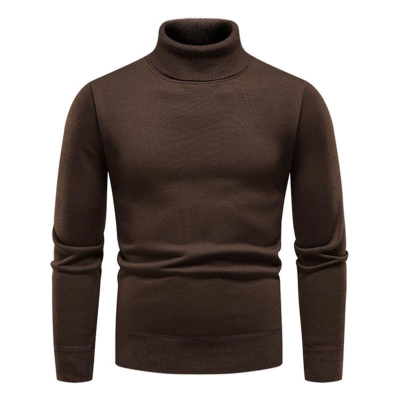 Men's Turtleneck Pullover Sweater Fashion Solid Color Fleece Men Gym From House Coffee 2XL