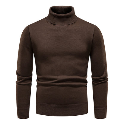 Men's Turtleneck Pullover Sweater Fashion Solid Color Fleece Men Gym From House Coffee 2XL