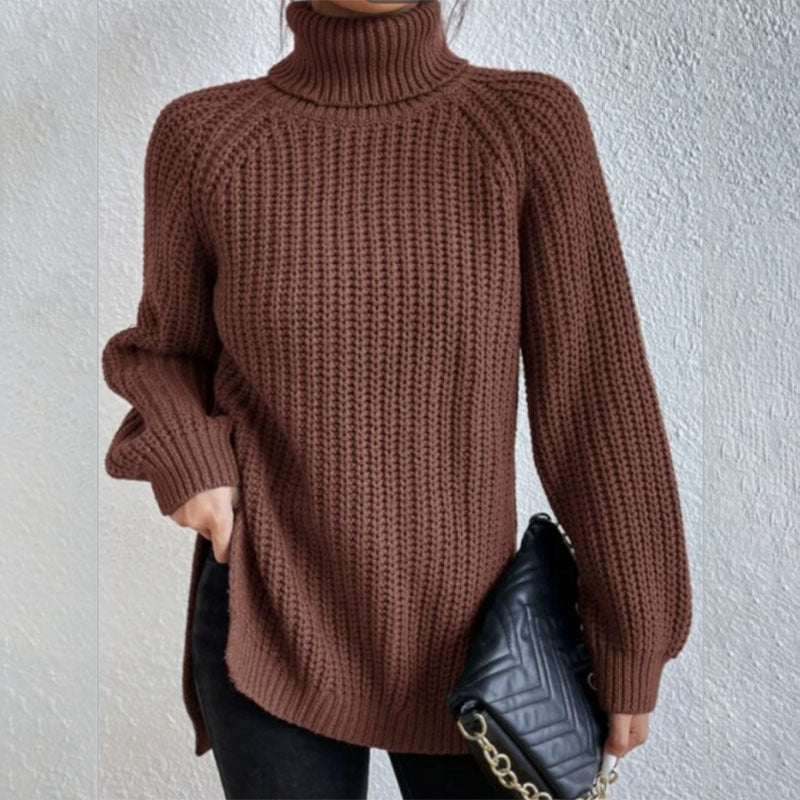 Turtleneck Pullover Sweater With Split Design Fashion Simple