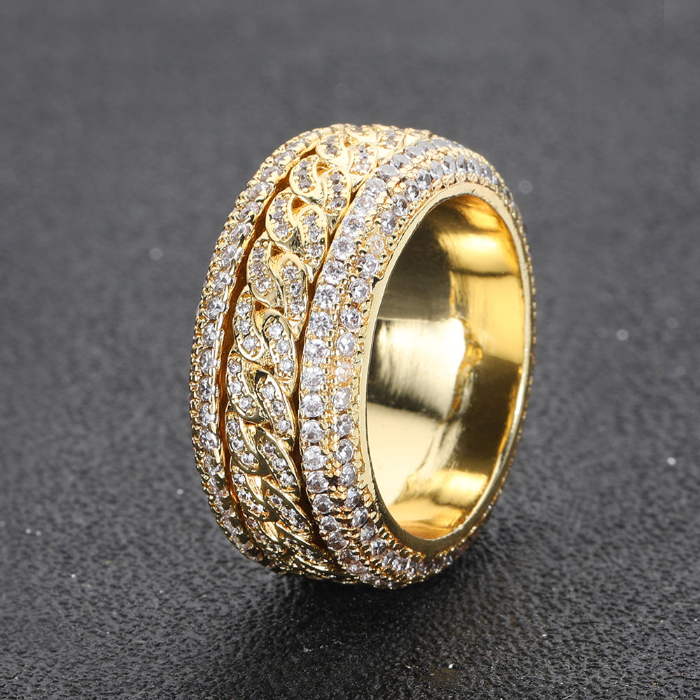 Fashion Statement Hip Hop Zircon Ring Rotatable Cuban Ring Jewelry dealsniper-net Gold NO.10