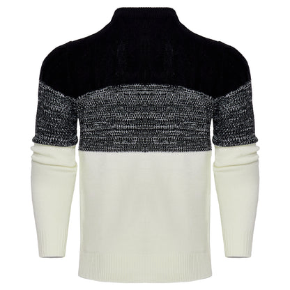 Men's Casual Color Block Long Sleeve Cable Knit Pullover Sweater