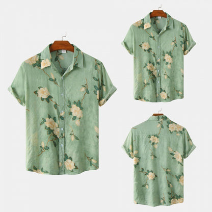 Cross-Border Men's Floral Short-Sleeved Shirts Young Men's Men DealSniper.net