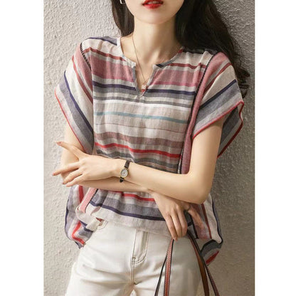 New Striped Shirt Women's Short Sleeve Loose Women dealsniper-net