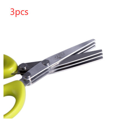 Multifunctional Multi-layer Green Onion Scissors Stainless Steel Kitchen dealsniper-net Green 3PC 3Layers