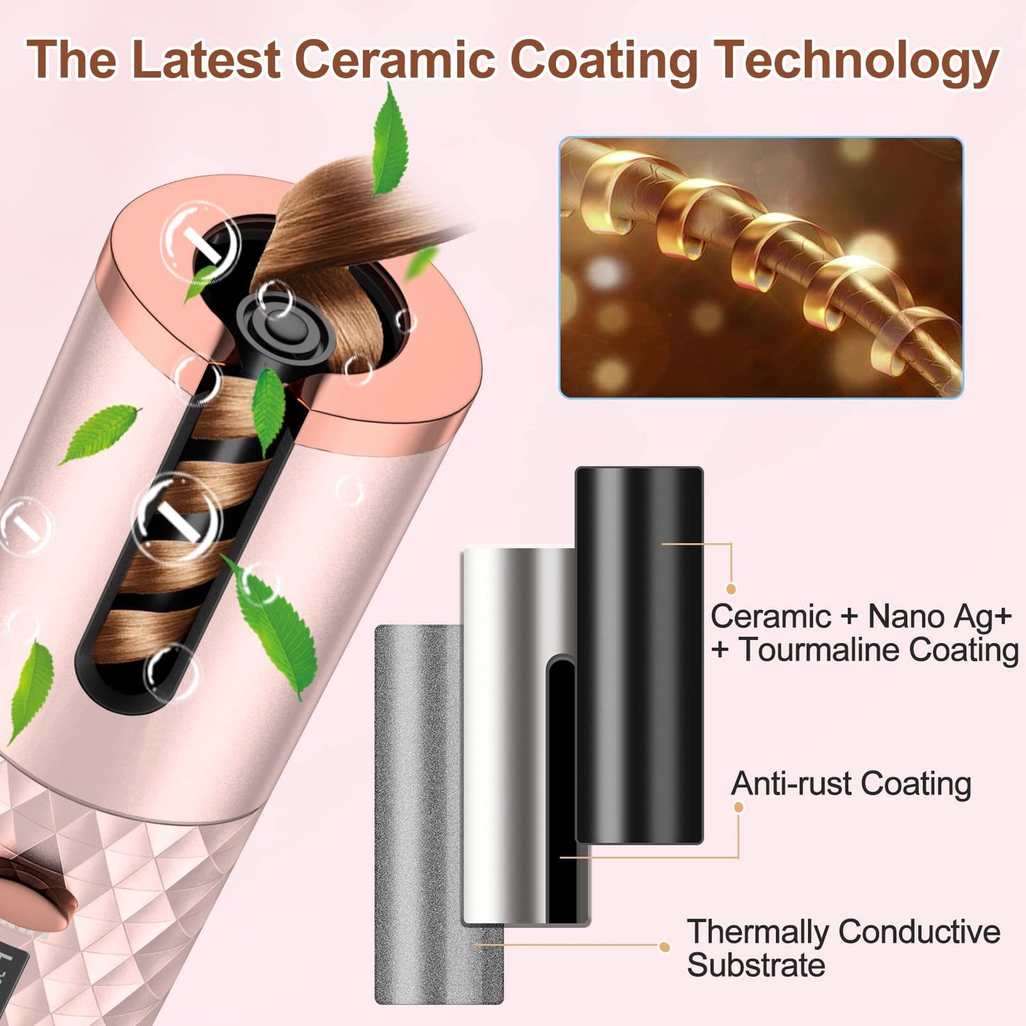 Portable Automatic Hair Curler, Ceramic Rotating Wireless