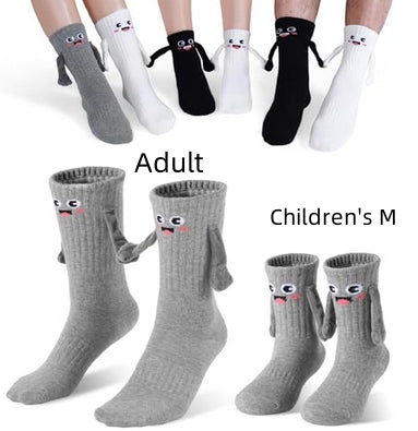 2Pairs Kids Mom Dad Hand In Hand Smile Sock Women DealSniper.net Grey M