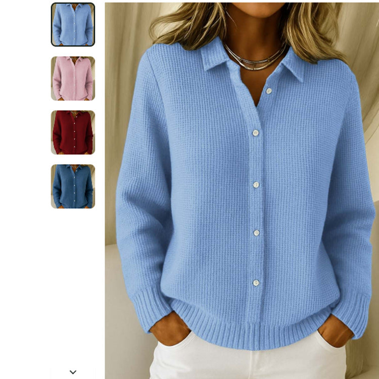 Casual Fashion Button Knitted Lapel Sweater For Women Women Gym From House Sky Blue 3XL