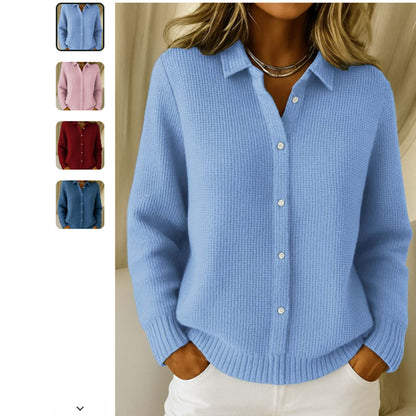 Casual Fashion Button Knitted Lapel Sweater For Women Women Gym From House Sky Blue 3XL