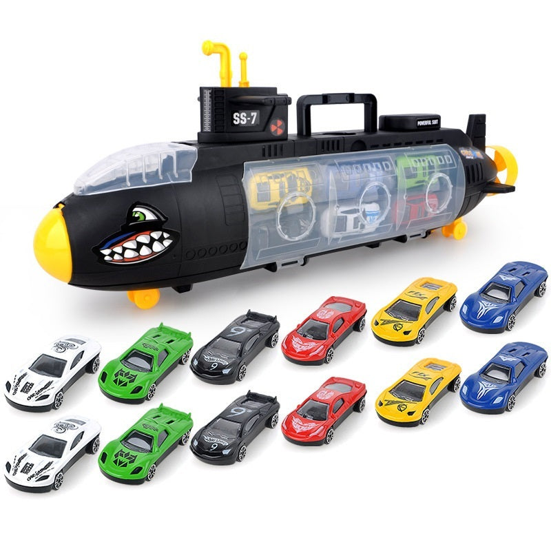 Shark Submarine Storage With Alloy Car Model Kids dealsniper-net Black With 12PC Sliding alloy car