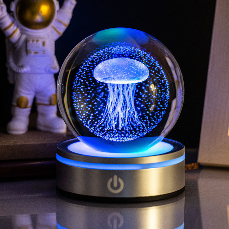 Creative 3D Inner Carving Luminous Crystal Ball Home Decor dealsniper-net Jellyfish 8cm