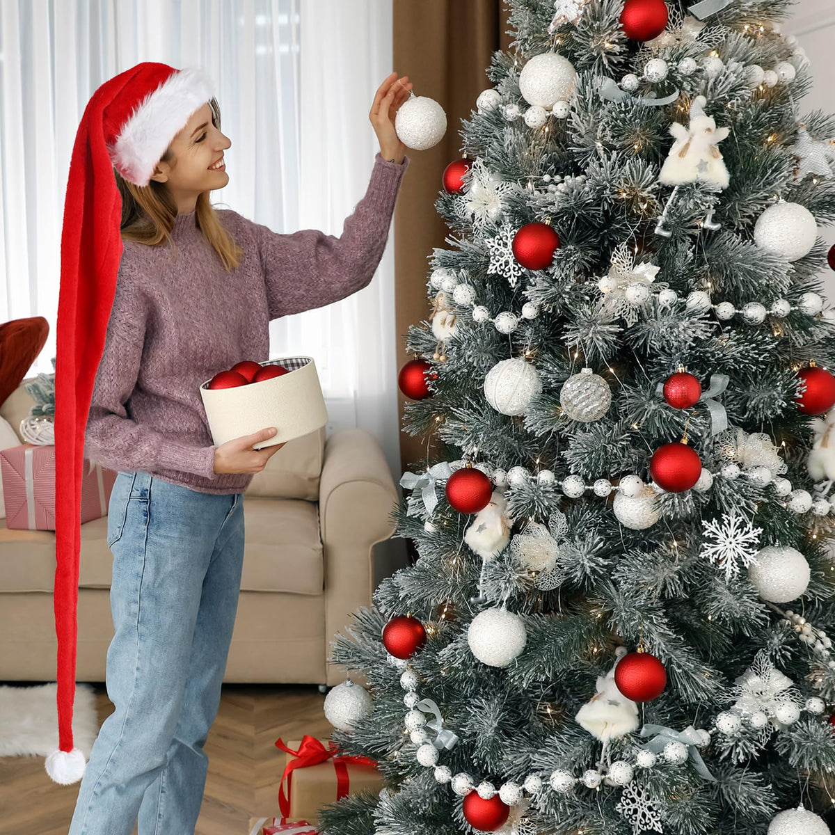 Extra Long Christmas Santa Hat Plush Christmas Decorations Holidays DealSniper.net