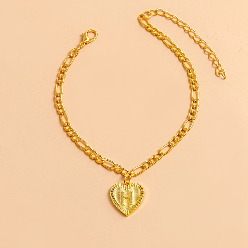 Initial Letter Anklet Gold Color Heart Pendant Foot Bracelets Women Jewelry dealsniper-net H