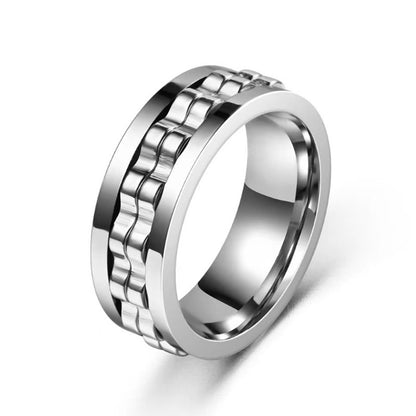 Titanium Spinner Square Texture Ring For Men High Polished Jewelry dealsniper-net Silver No 10