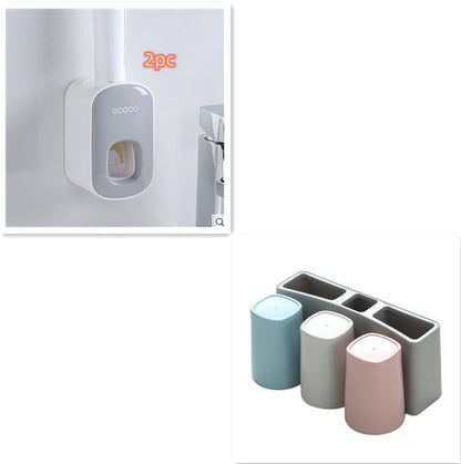 Wall Mounted Automatic Toothpaste Holder Bathroom Accessories Set Dispenser Kitchen dealsniper-net Grey2PC Three cups