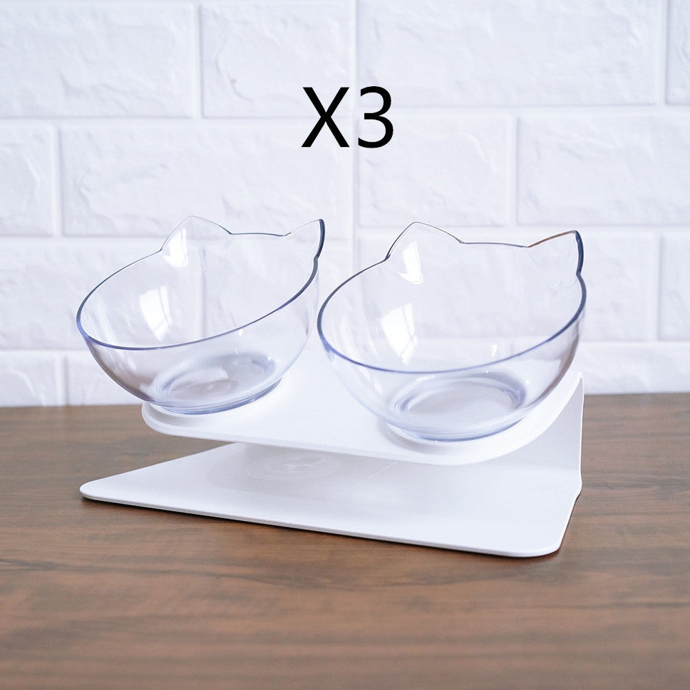 Non Slip Double Cat Bowl With Raised Stand Pet Food Pets dealsniper-net Double transparent and box3pcs