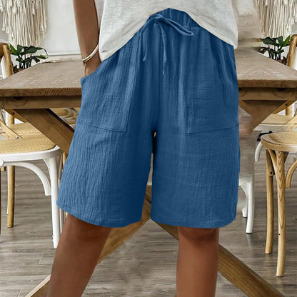 Linen Cotton Shorts, Solid Color Casual Shorts Tie Detail Shorts Women DealSniper.net