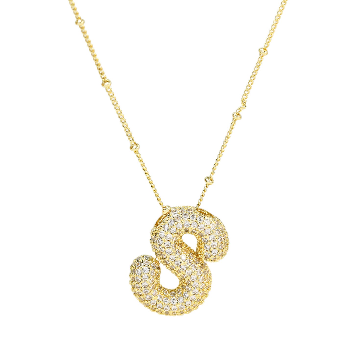 Brass Zircon Bubble Balloon Letter Pendant Necklace For Women