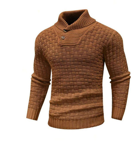 Men's Slim Turtleneck Sweater With Button Design Fashion Men DealSniper.net Brown L