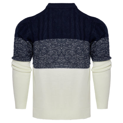 Men's Casual Color Block Long Sleeve Cable Knit Pullover Sweater