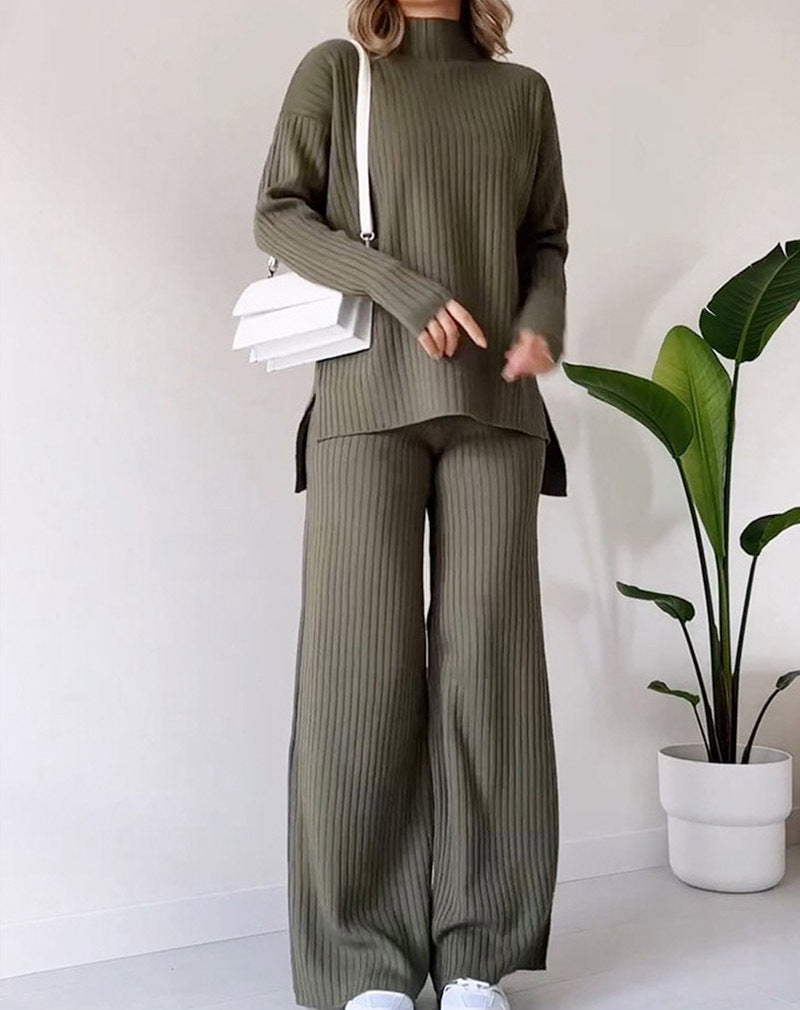 Turtleneck Knitted Suit Loose Split Design Long-sleeved