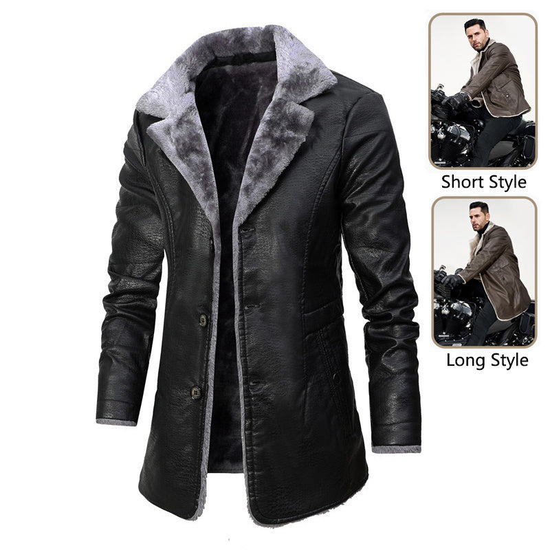 Plush Lapel Leather Jacket Winter Warm Fleece