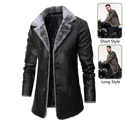 Plush Lapel Leather Jacket Winter Warm Fleece