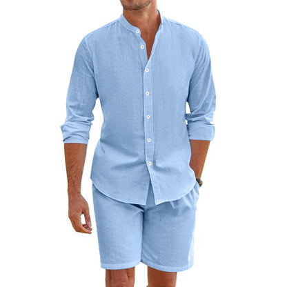 Summer Short Shirt Suit Fashion Lapel Button Down Short Sleeve Men Gym From House Light Blue L