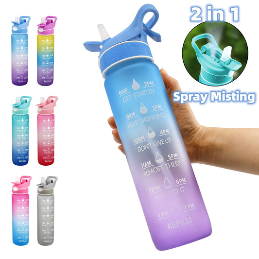 1000ML Plastic Spray Water Bottle Scrub Bounce Cover Straw