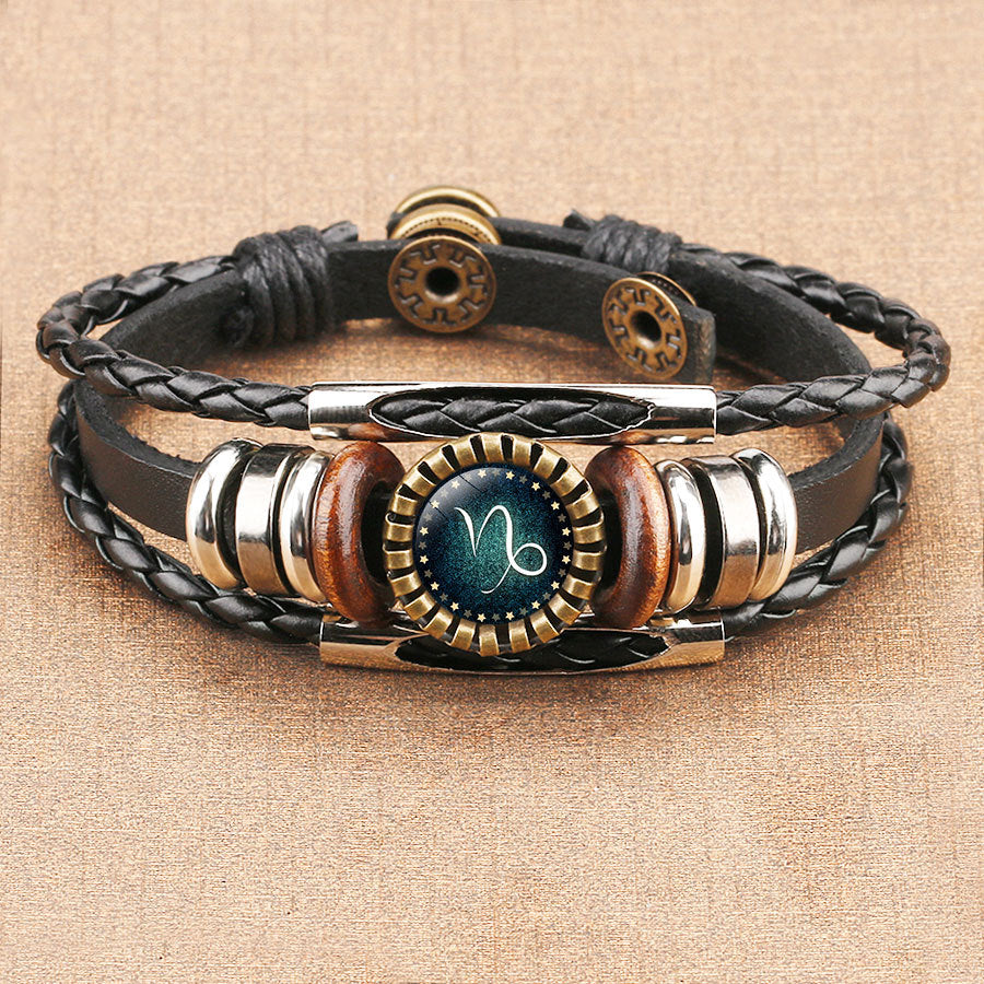 Multilayer Leather Bracelet 12 Constellation Zodiac Sign Jewelry Gym From House