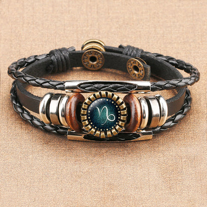 Multilayer Leather Bracelet 12 Constellation Zodiac Sign Jewelry Gym From House