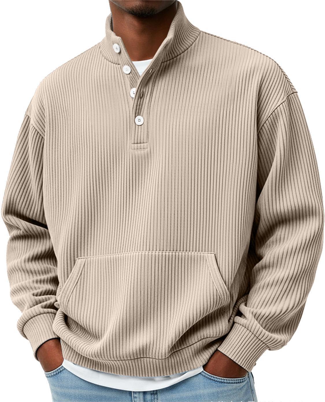 Mens Solid-Color Turtleneck Casual Long-Sleeve Polo Sweatshirt Men DealSniper.net Apricot 3XL