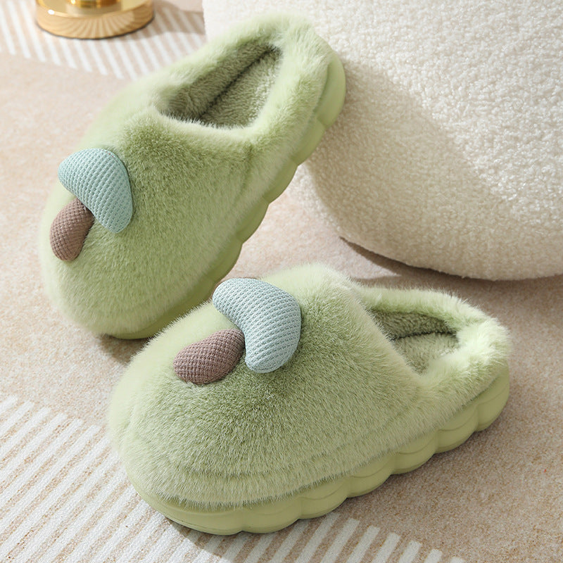 Cute Mushroom Cotton Slippers For Women Thick-soled Autumn And Winter Plush Slipper Indoor Non-slip Eva Household Furry Shoes Women DealSniper.net Green 36or37