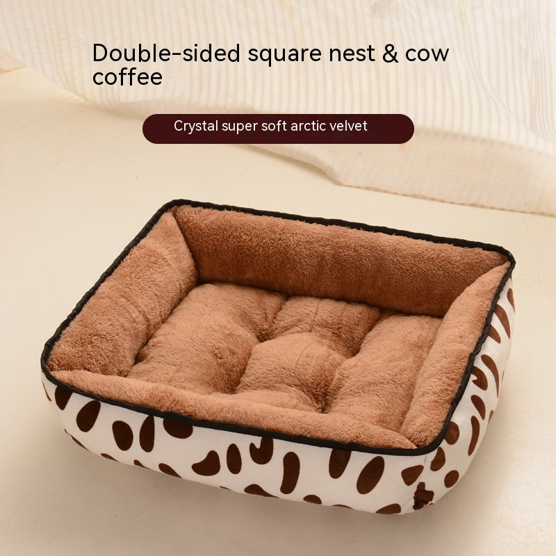 Four Seasons Universal Cat Nest For Deep Sleep Pets dealsniper-net Cow Coffee Square Nest L