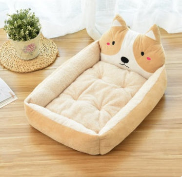 Kennel removable and washable Teddy cartoon pet nest Pets DealSniper.net Beige Akita L