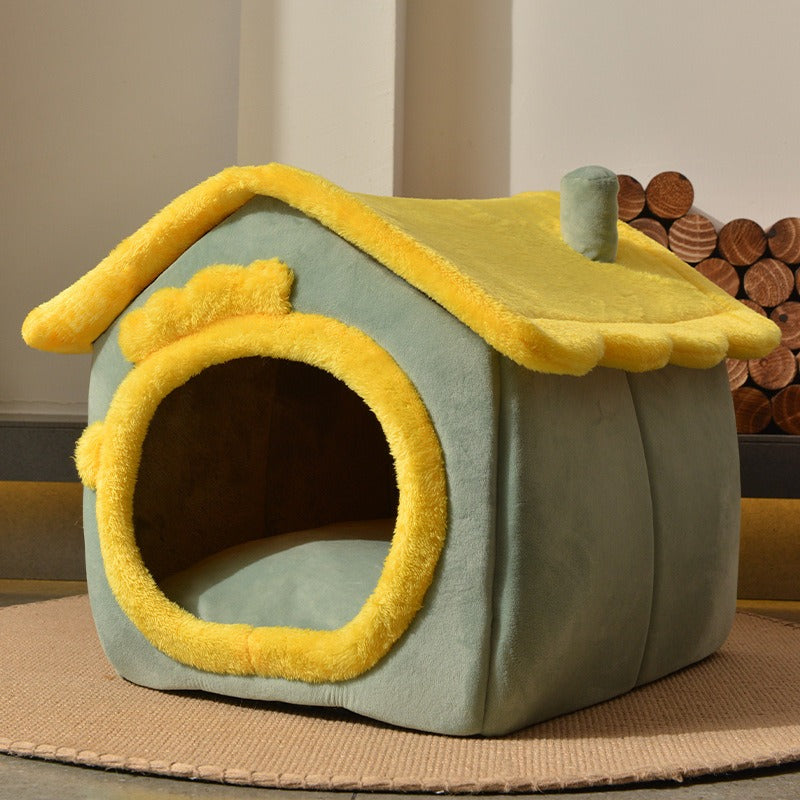 Four-season Universal Warm Closed Cat And Dog Kennel Pets Gym From House Green dinosaur L