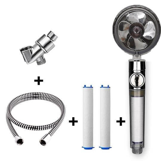 Propeller Driven Shower Head With Stop Button And Cotton Filter