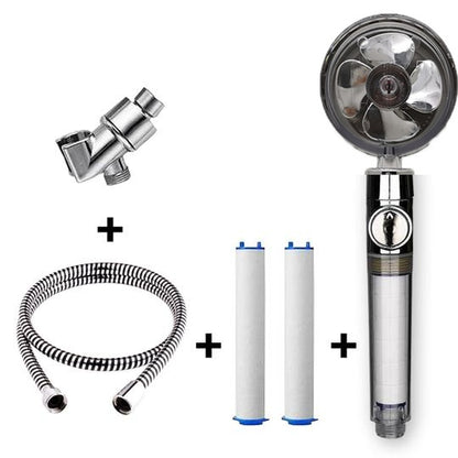 Propeller Driven Shower Head With Stop Button And Cotton Filter