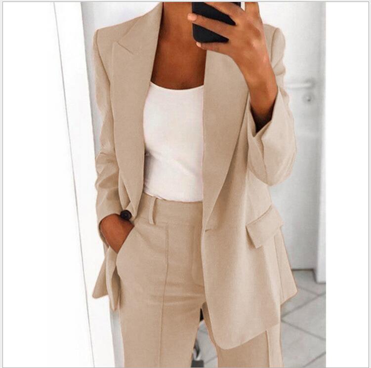 Ins Button Casual Suit Fashion Long-sleeved Lapel Blazer Jacket Women Gym From House Apricot 4XL