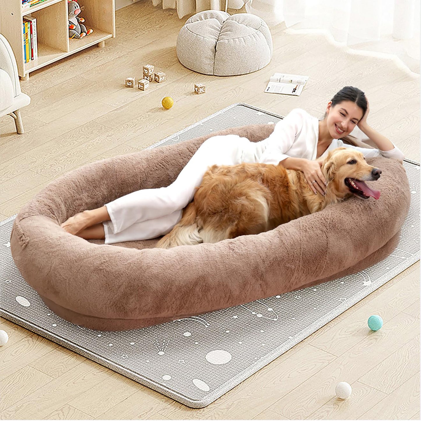 Dog Beds For Humans Size Fits You And Pets Washable Faux Fur Human Dog Bed For People Doze Off Napping Orthopedic Dog Bed Pets dealsniper-net