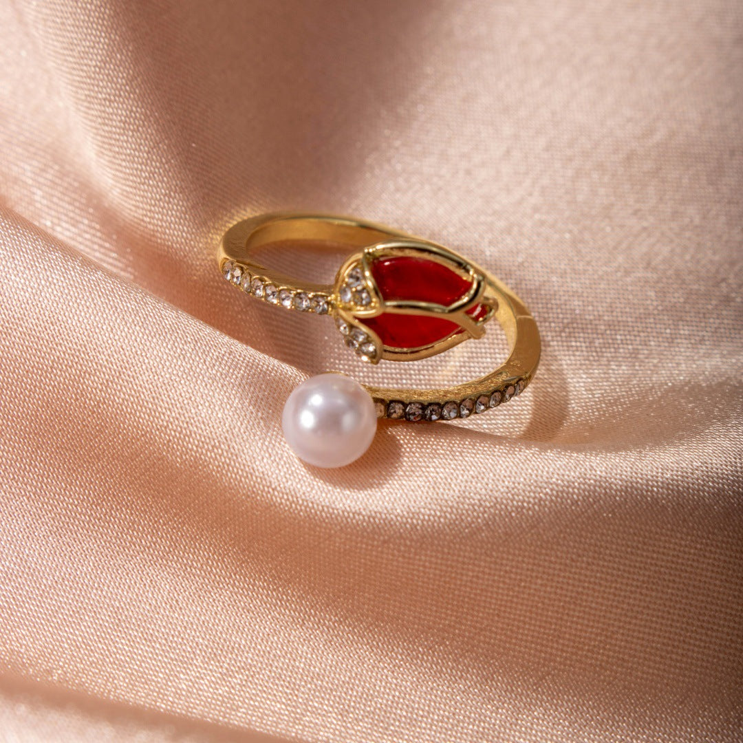 Tulip Bud Pearl Ring For Women, Fashion Niche Design Jewelry Gym From House Style 3 1