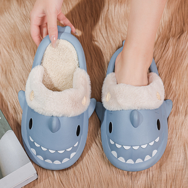 Winter Shark Shoes House Slippers With Button EVA Couple Slippers Women dealsniper-net