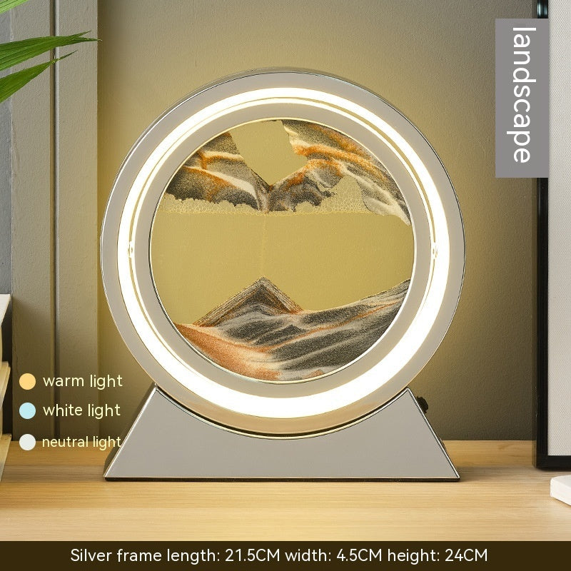 Quicksand Painting Hourglass Decoration Small Night Lamp Atmosphere Gift Home Decor DealSniper.net Dry Battery Plug In Type Silver Frame Black White Sand