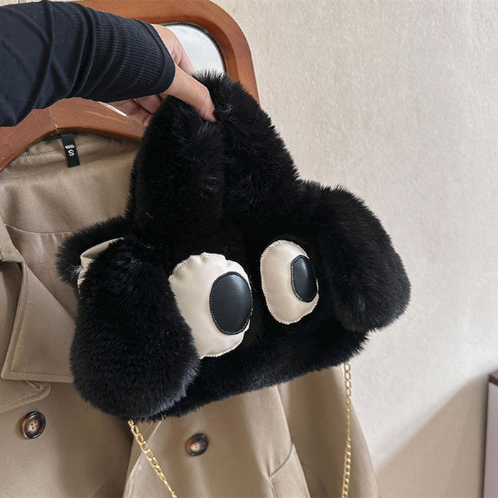 Cute Cartoon Big Eyes Dog Plush Bags For Women Women Gym From House Black