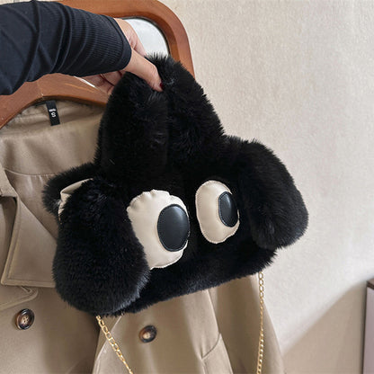 Cute Cartoon Big Eyes Dog Plush Bags For Women Women Gym From House Black