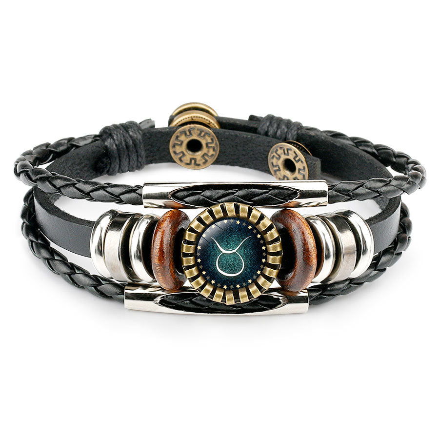 Multilayer Leather Bracelet 12 Constellation Zodiac Sign Jewelry Gym From House Taurus